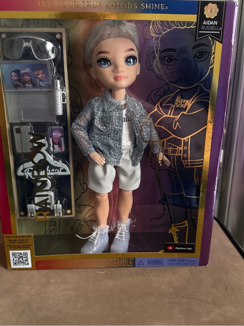 Rainbow Aidan Russell Doll with Blue Eyes, Gray Jacket & White Shorts